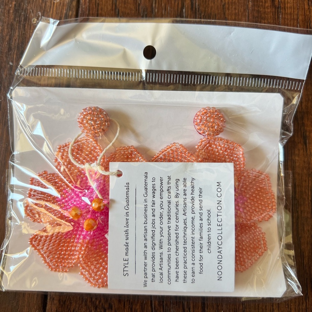 Noonday New Bloom Beaded Floral Earrings in Pink and Orange - Picture 7 of 9